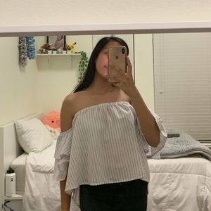 striped off the shoulder top